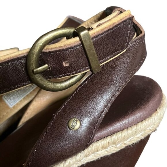 UGG Isabella Wedge Sandals Size 6 Brown Leather Strappy - Picture 6 of 14